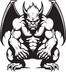 Gothic Sentinel Vector Gargoyle Full Body Statue Emblem Chiseled Protector Gargoyle Full Body Statue Vector Icon and Graphics