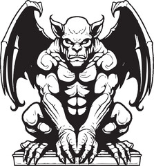 Engraved Protector Vector Graphics Showcasing Gargoyle Full Body Statue Watchful Gargoyle Vector Illustration Featuring Full Body Statue