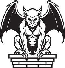 Ancient Watcher Vector Graphics Showcasing Gargoyle Full Body Statue Sentinel of Stone Vector Logo and Design of Gargoyle Full Body Statue