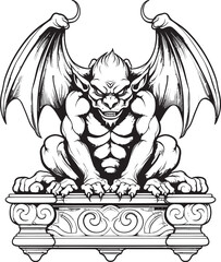 Eternal Sentinel Vector Graphics Featuring Gargoyle Full Body Statue Gargantuan Guardian Vector Illustration of Full Body Statue
