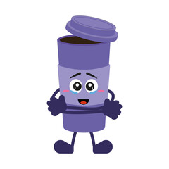 Cup of coffee character joyful tears of happiness