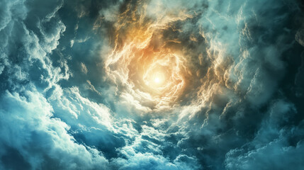 Obraz na płótnie Canvas Spiral clouds around a bright celestial light.