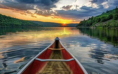 Fototapeta premium Summer sunset at mountain lake