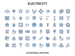 Electricity icon set. Collection of renewable energy, ecology and green electricity icons. Vector illustration.