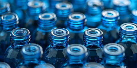 Chemistry lab waste blue cap vials from HPLC analysis contaminated and discarded. Concept Chemical Waste Disposal, Laboratory Safety, Hazardous Materials, Environmental Protection - obrazy, fototapety, plakaty