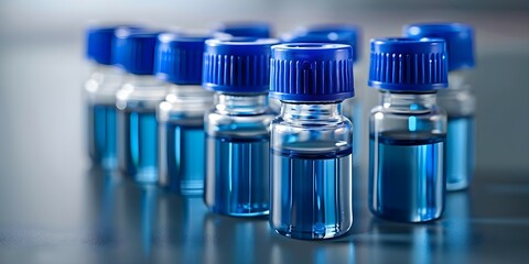 Disposal of HPLC Analysis Waste: Contaminated Blue Cap Vials in Chemistry Lab. Concept Chemical waste disposal, HPLC analysis waste, Contaminated vials, Chemistry lab safety - obrazy, fototapety, plakaty