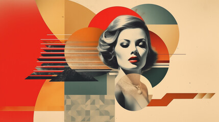Vintage style beauty with abstract geometric background
