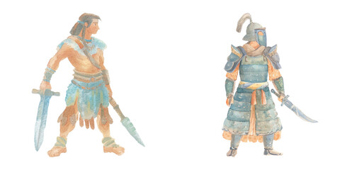 ancient warrior watercolour vector illustration