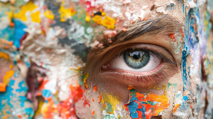 Artistic eye amidst colorful paint.