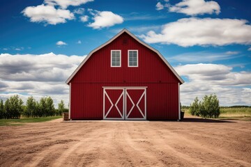 Obraz premium Red barn on farm landscape