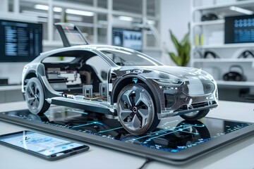 Creating a modern electric car design using a digital tablet app for sustainable aerodynamic testing. Concept Electric Cars, Sustainable Design, Aerodynamics Testing, Digital Tablet App