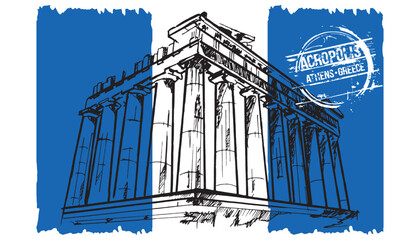 Acropolis. Athens, Greece city design. Hand drawn illustration.