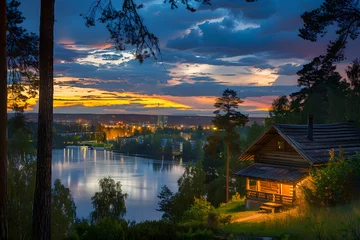 Zelfklevend Fotobehang Noord-Europa Enchanting Panoramic View of Jyväskylä Cityscape Amidst Nature's Wonders in Finland