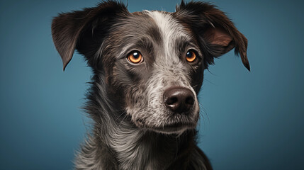 Photographie d'un chien en studio sur un beau fond coloré. Animal, domestique, chiens, mignon. Fond pour conception et création graphique.