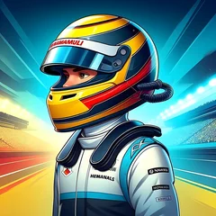 Stof per meter Abstract image of formula 1 driver with helmet  © saad