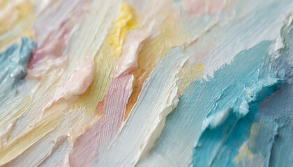 Abstract rough pink, blue and yellow painting texture, pastel colors. oil brush stroke. Art on...