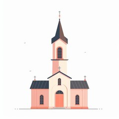 A minimalist illustration of a church building in pastel colors,