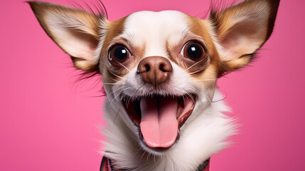 Photographie d'un chien en studio sur un beau fond coloré. Animal, domestique, chiens, mignon. Fond pour conception et création graphique. - obrazy, fototapety, plakaty