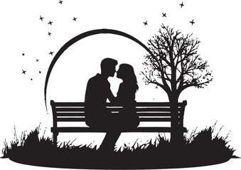 Love Seat Vector Logo of a Couple Locked in a Loving Kiss on a Bench Heartfelt Harmony Graphic Illustration of a Couple Sharing a Kiss on a Bench