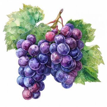 Bunch of grapes, Cartoon clipart watercolor art styles hand drawn Illustration