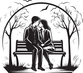 Emotion Enclave Iconic Graphic of a Couple Sharing a Tender Moment on a Bench Amour Alcove Vector Design of a Couples Romantic Kiss on a Bench