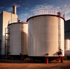 Chemical industrial storage tanks for liquid in a factory warehouse plant