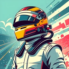 Poster Im Rahmen Abstract image of formula 1 driver with helmet  © saad