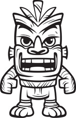 Island Ink Thick Lineart Tiki Illustration Crafting a Bold Tattoo inspired Design for Adventure Seekers Tiki Time Vector Logo Featuring a Full Body Thick Lineart Tiki Inviting Viewers to Embrace Isla