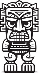 Tiki Treasures Iconic Design Featuring a Full Body Thick Lineart Tiki Unraveling the Mysteries and Riches of Island Culture Tribal Tunes Vector Graphic of a Full Body Thick Lineart Tiki Playing Melod