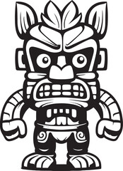 Tribal Tunes Vector Graphic of a Full Body Thick Lineart Tiki Playing Melodies that Echo Through the Palm Trees Tiki Tales Bold Tiki Character in Thick Lineart Vector Illustration Weaving Stories of 