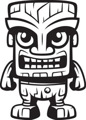 Tropical Temptation Bold Tiki Character in Thick Lineart Vector Form Tempting Viewers with the Lure of Exotic Island Escapes Tiki Tango Full Body Thick Lineart Vector Graphic of Tiki Dancers Swirling