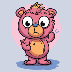 Cute and funny little teddy bear cartoon character in pastel colors