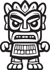 Tribal Guardian Bold Tiki Character in Thick Lineart Vector Graphic Tropical Totem Full Body Tiki Illustration with Vibrant Thick Lineart