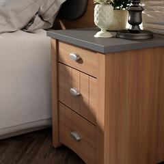 Interior design of a double bedroom with minimalist trend furniture, vintage style, augmented reality, mockup,