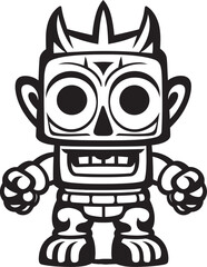 Tiki Triumph Vector Design Displaying a Full Body Thick Lineart Tiki Victory Tribal Tranquility Full Body Tiki Illustration with Calming Thick Lineart Strokes