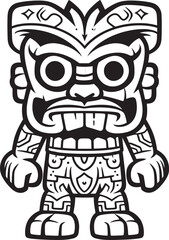 Tiki Triumph Vector Design Displaying a Full Body Thick Lineart Tiki Victory Tribal Tranquility Full Body Tiki Illustration with Calming Thick Lineart Strokes
