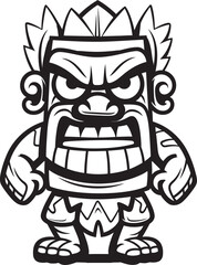 Tiki Triumph Vector Design Displaying a Full Body Thick Lineart Tiki Victory Tribal Tranquility Full Body Tiki Illustration with Calming Thick Lineart Strokes