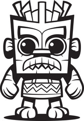 Tropical Totem Graphic Design Featuring a Full Body Thick Lineart Tiki Character Polynesian Patron Vector Logo of a Thick Lineart Tiki Character