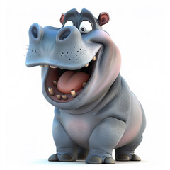 3d cartoon of cute Hippo smiling excitedly, AI Generative.