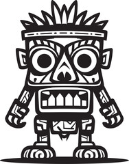 Tropical Totem Graphic Design Featuring a Full Body Thick Lineart Tiki Character Polynesian Patron Vector Logo of a Thick Lineart Tiki Character