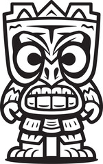 Tropical Totem Graphic Design Featuring a Full Body Thick Lineart Tiki Character Polynesian Patron Vector Logo of a Thick Lineart Tiki Character