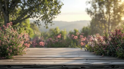 A picturesque setting for showcasing home and garden decor products with a charming Cottagecore Podium in the foreground.