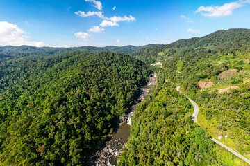 Aerial view of Ranomafana tropical rainforest in Madagascar