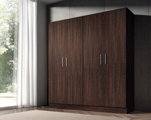 Interior design of a double bedroom with minimalist trend furniture, vintage style, augmented reality, mockup,