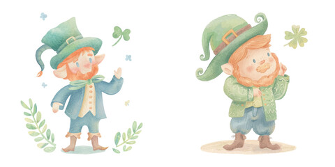 cute leprechaun watercolour vector illustration 