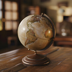 realistic vintage earth globe 3d model on the table
