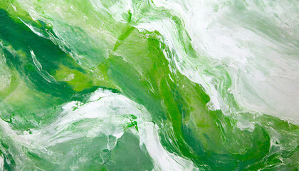 Green white abstract fluid painting, liquid art texture. Acrylic or oil paint. Marble pattern.