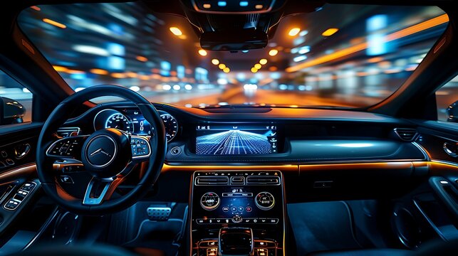 Photo steering wheel interior dashboard inside close up, high speed blur motion AI Image Generative
