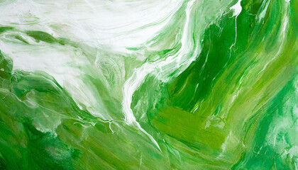 Green white abstract fluid painting, liquid art texture. Acrylic or oil paint. Marble pattern.