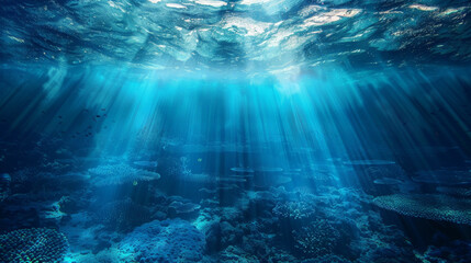 Fototapeta na wymiar Underwater Serenity: Sunlight Piercing Through Ocean Depths